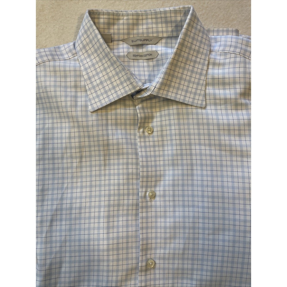 Suitsupply Egyptian Cotton Plaid Shirt Blue Tessitura Monti Mens 16.5 42 Slim